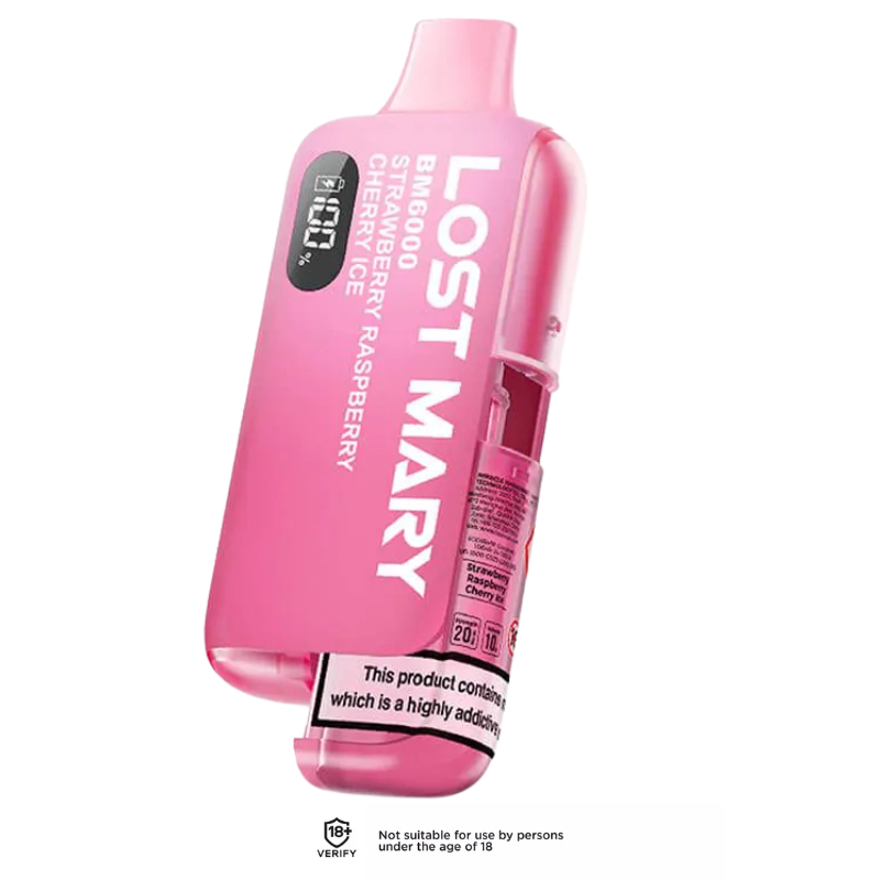 Strawberry Raspberry Cherry Ice Lost Mary BM6000 Refillable Vape Kit