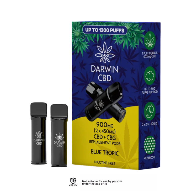Blue Tropic 900mg Darwin CBD Prefilled Pods 1200 Puffs - 2 Pack