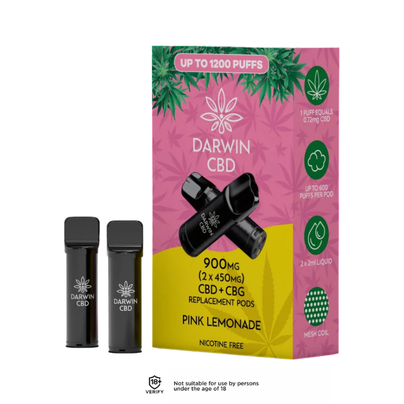 Pink Lemonade 900mg Darwin CBD Prefilled Pods 1200 Puffs - 2 Pack