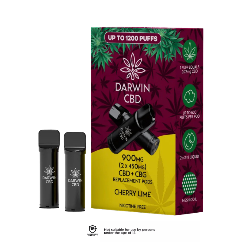Cherry Lime 900mg Darwin CBD Prefilled Pods 1200 Puffs - 2 Pack