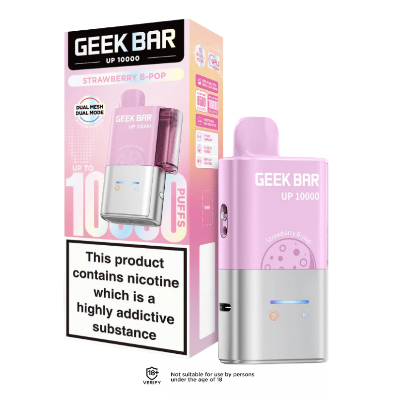 Strawberry & B-Pop Geek Bar UP 10K Prefilled Pod Vape Kit 20mg