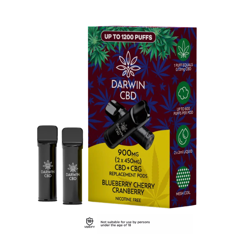 Blueberry Cherry Cranberry 900mg Darwin CBD Prefilled Pods 1200 Puffs - 2 Pack