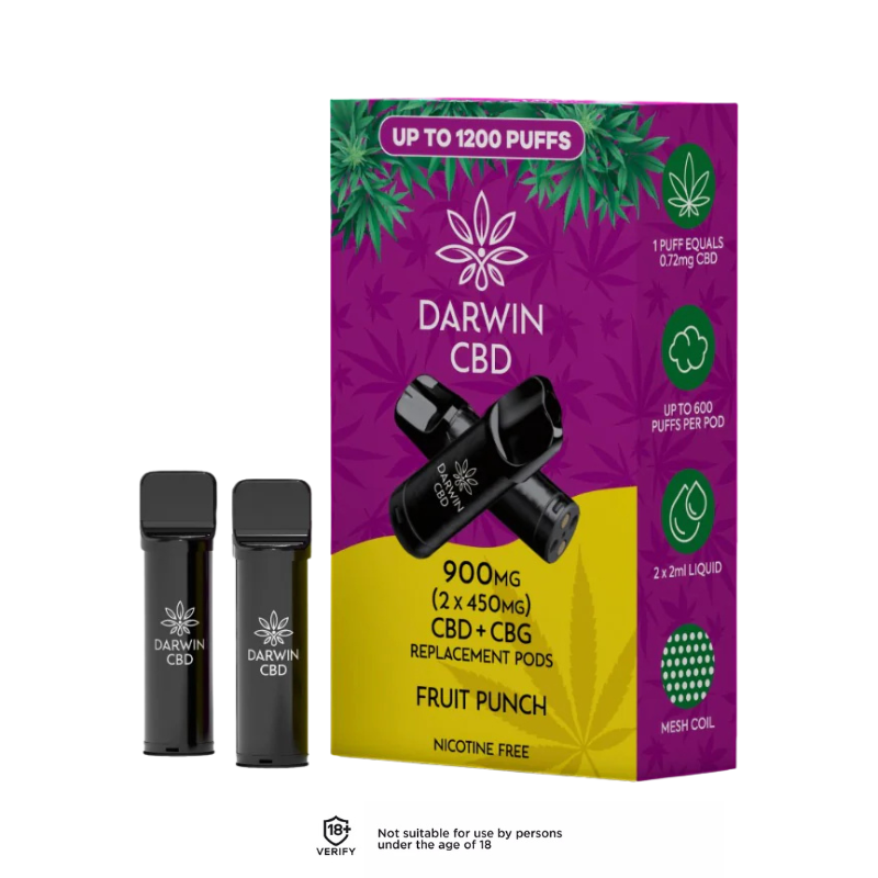 Fruit Punch 900mg Darwin CBD Prefilled Pods 1200 Puffs - 2 Pack