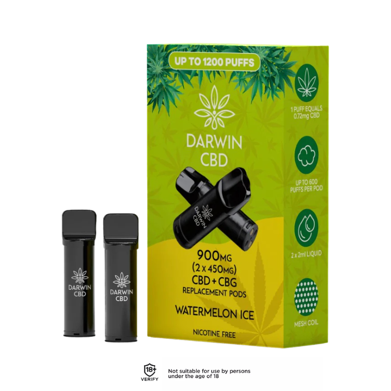 Watermelon Ice 900mg Darwin CBD Prefilled Pods 1200 Puffs - 2 Pack