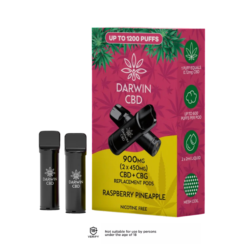 Raspberry Pineapple 900mg Darwin CBD Prefilled Pods 1200 Puffs - 2 Pack