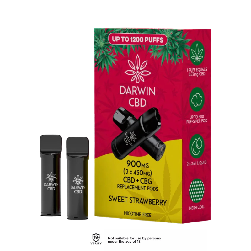 Sweet Strawberry 900mg Darwin CBD Prefilled Pods 1200 Puffs - 2 Pack