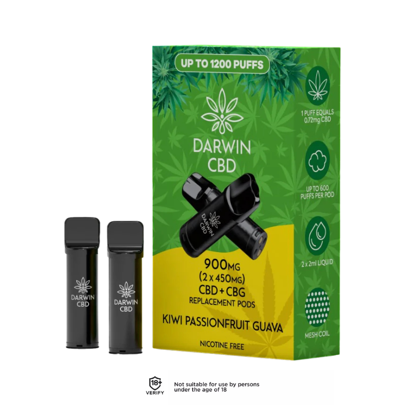 Kiwi Passionfruit Guava 900mg Darwin CBD Prefilled Pods 1200 Puffs - 2 Pack